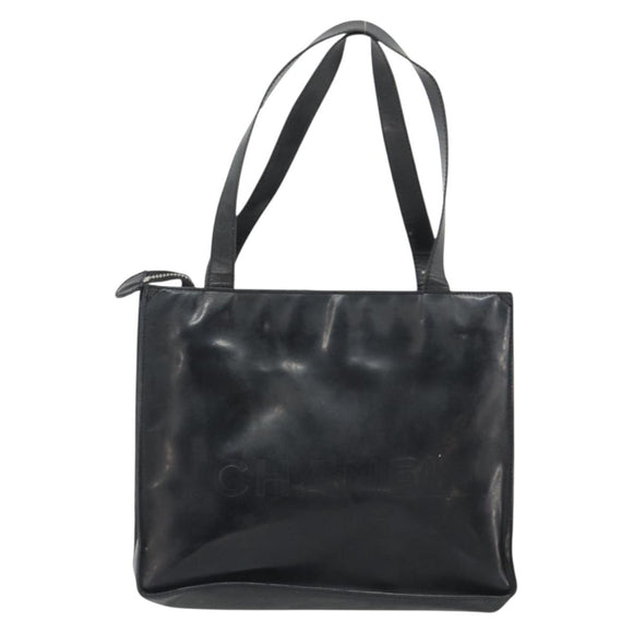 CHANEL Tote Bag Patent Black CC Auth BA14017