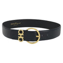 Salvatore Ferragamo Double Gancini Belt Leather Navy Gold Auth BA14028-1