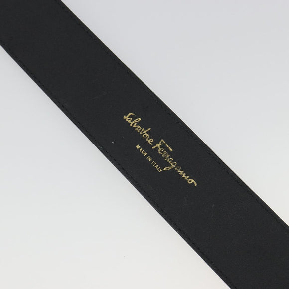 Salvatore Ferragamo Double Gancini Belt Leather Navy Gold Auth BA14028