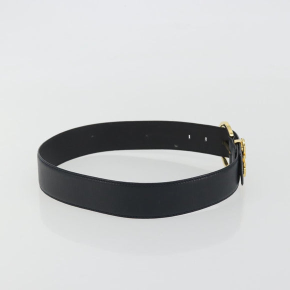 Salvatore Ferragamo Double Gancini Belt Leather Navy Gold Auth BA14028