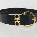 Salvatore Ferragamo Double Gancini Belt Leather Navy Gold Auth BA14028-5