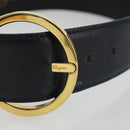 Salvatore Ferragamo Double Gancini Belt Leather Navy Gold Auth BA14028-6