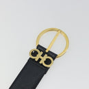 Salvatore Ferragamo Double Gancini Belt Leather Navy Gold Auth BA14028-9