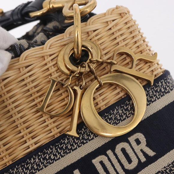 Christian Dior Oblique Jacquard Lady Dior Medium Rattan Navy Auth BA14029SAM