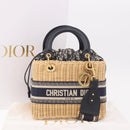 Christian Dior Oblique Jacquard Lady Dior Medium Rattan Navy Auth BA14029SAM-12