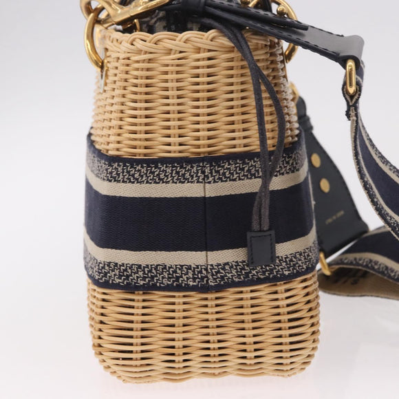 Christian Dior Oblique Jacquard Lady Dior Medium Rattan Navy Auth BA14029SAM