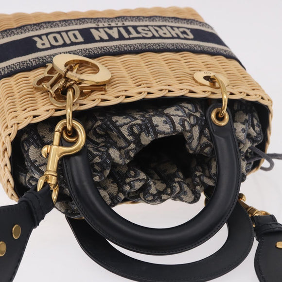 Christian Dior Oblique Jacquard Lady Dior Medium Rattan Navy Auth BA14029SAM