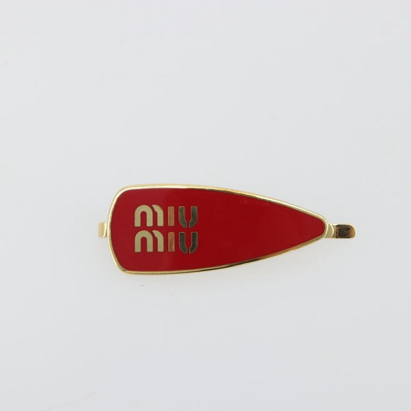 Miu Miu Barrette Hair Clip Metal Red Gold Auth BA14031M