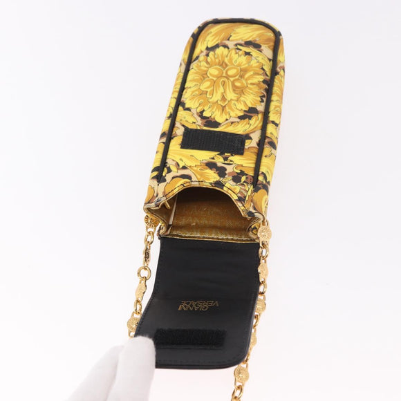 Gianni Versace Chain Shoulder Pouch PVC Canvas Yellow Gold Auth BA14033