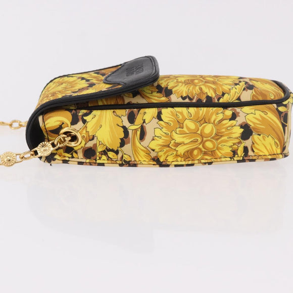 Gianni Versace Chain Shoulder Pouch PVC Canvas Yellow Gold Auth BA14033
