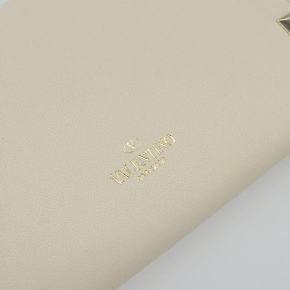 VALENTINO Rock Studs Wallet Leather Ivory Gold Auth BA14034M