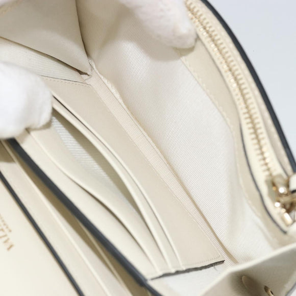 VALENTINO Rock Studs Wallet Leather Ivory Gold Auth BA14034M
