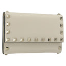 VALENTINO Rock Studs Wallet Leather Ivory Gold Auth BA14034M-1