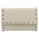 VALENTINO Rock Studs Wallet Leather Ivory Gold Auth BA14034M-13