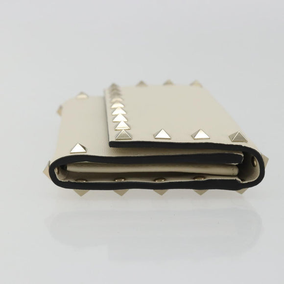 VALENTINO Rock Studs Wallet Leather Ivory Gold Auth BA14034M