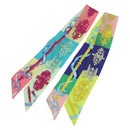 HERMES Twilly Scarf Silk 2 Set Blue Red Green Auth BA14066-1