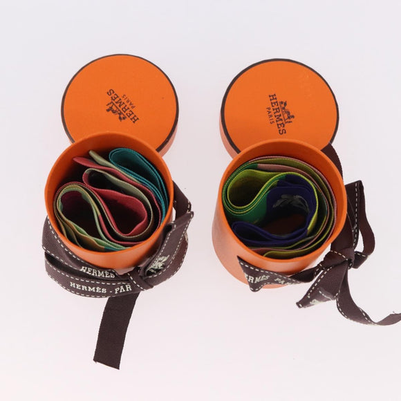 HERMES Twilly Scarf Silk 2 Set Blue Red Green Auth BA14066