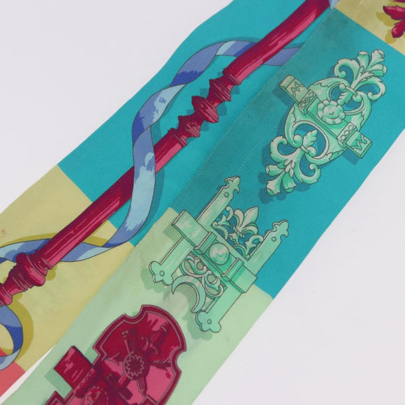 HERMES Twilly Scarf Silk 2 Set Blue Red Green Auth BA14066