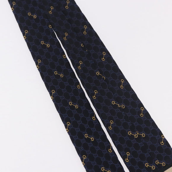 GUCCI Horsebit Necktie Silk Jacquard Blue Auth BA14067M