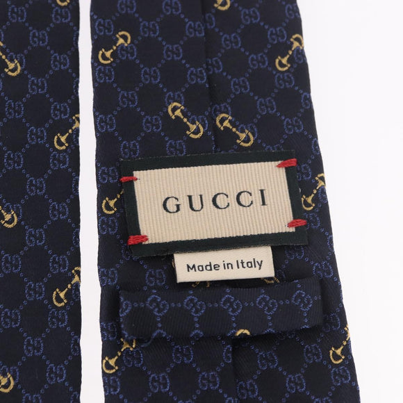 GUCCI Horsebit Necktie Silk Jacquard Blue Auth BA14067M