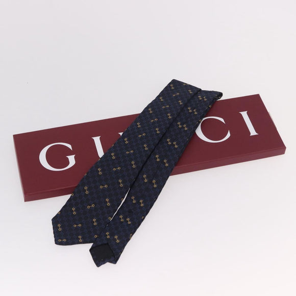 GUCCI Horsebit Necktie Silk Jacquard Blue Auth BA14067M