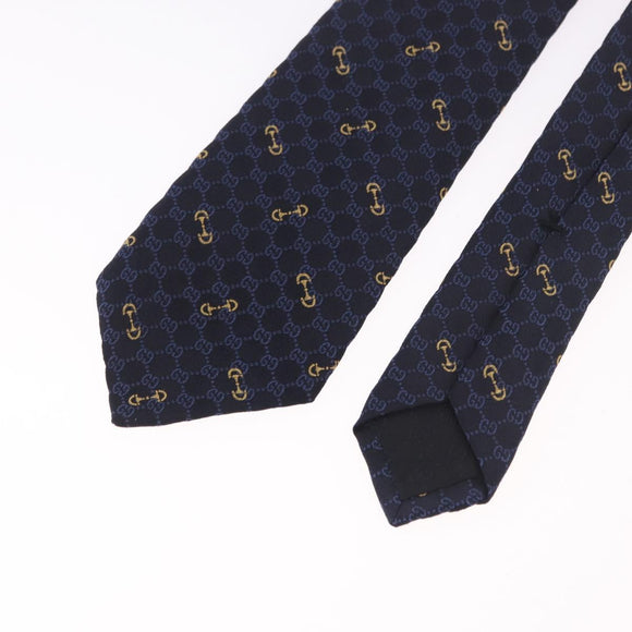 GUCCI Horsebit Necktie Silk Jacquard Blue Auth BA14067M