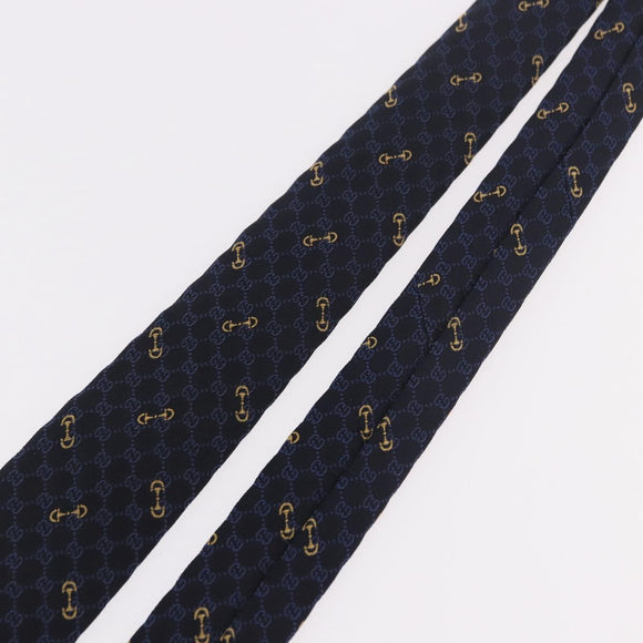GUCCI Horsebit Necktie Silk Jacquard Blue Auth BA14067M