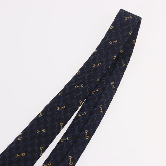 GUCCI Horsebit Necktie Silk Jacquard Blue Auth BA14067M
