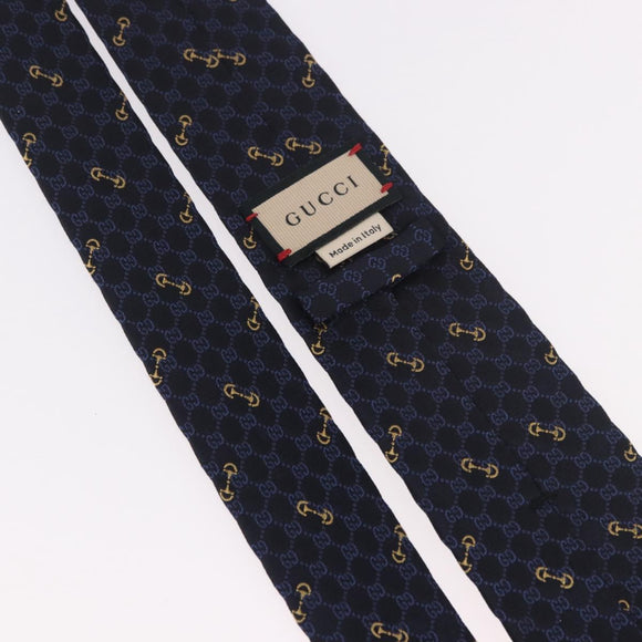 GUCCI Horsebit Necktie Silk Jacquard Blue Auth BA14067M