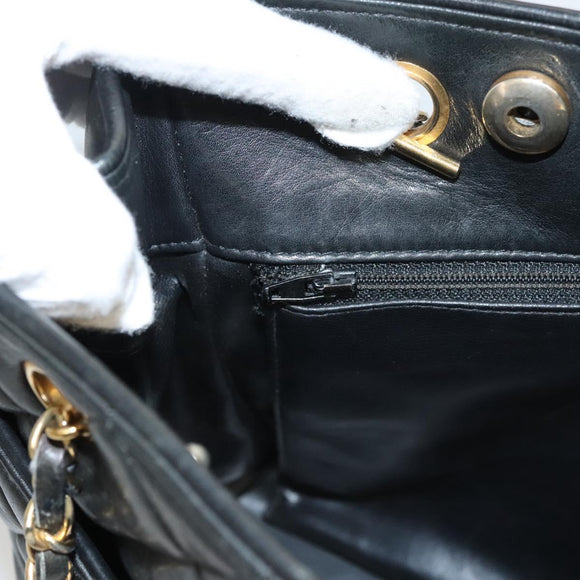 CHANEL Matelasse Chain Shoulder Bag Lamb Skin Black Gold CC Auth BA1407