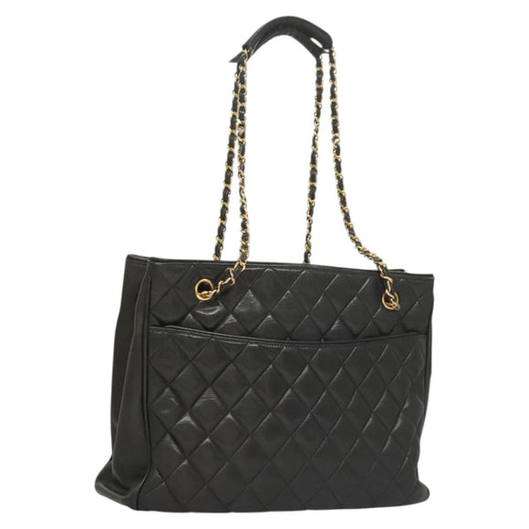 CHANEL Matelasse Chain Shoulder Bag Lamb Skin Black Gold CC Auth BA1407