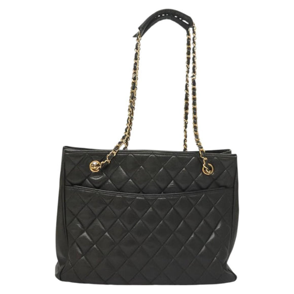 CHANEL Matelasse Chain Shoulder Bag Lamb Skin Black Gold CC Auth BA1407