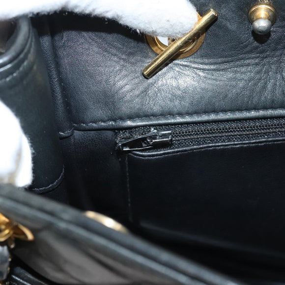 CHANEL Matelasse Chain Shoulder Bag Lamb Skin Black Gold CC Auth BA1407