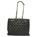 CHANEL Matelasse Chain Shoulder Bag Lamb Skin Black Gold CC Auth BA1407-2