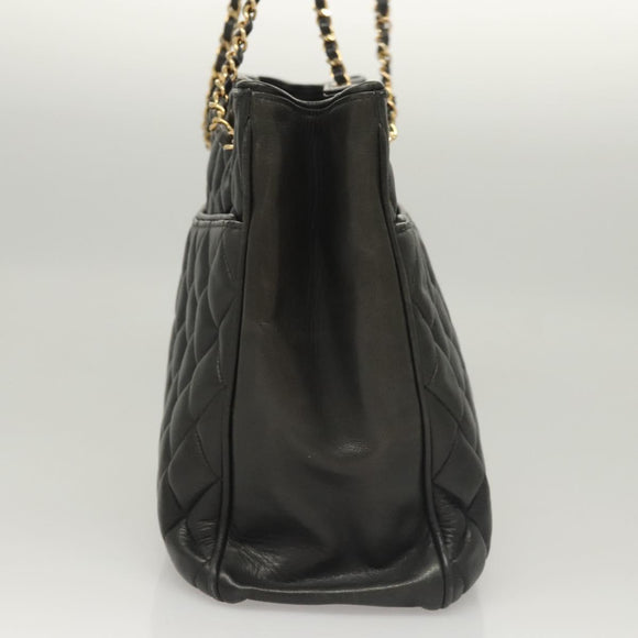 CHANEL Matelasse Chain Shoulder Bag Lamb Skin Black Gold CC Auth BA1407