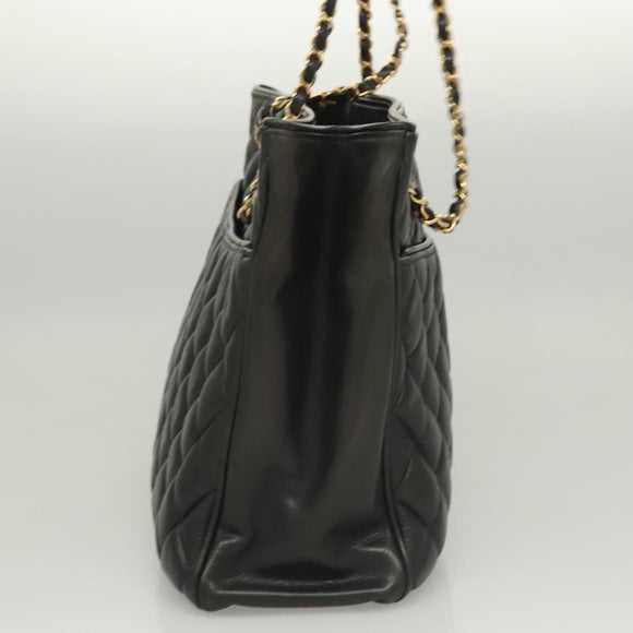 CHANEL Matelasse Chain Shoulder Bag Lamb Skin Black Gold CC Auth BA1407