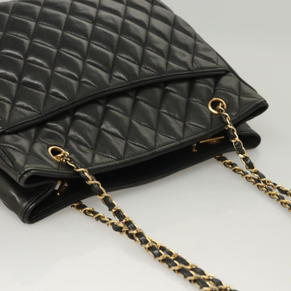 CHANEL Matelasse Chain Shoulder Bag Lamb Skin Black Gold CC Auth BA1407