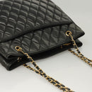 CHANEL Matelasse Chain Shoulder Bag Lamb Skin Black Gold CC Auth BA1407-6