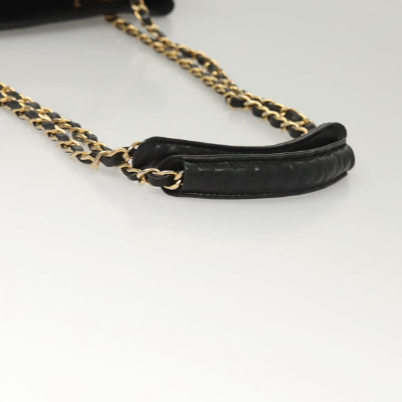 CHANEL Matelasse Chain Shoulder Bag Lamb Skin Black Gold CC Auth BA1407