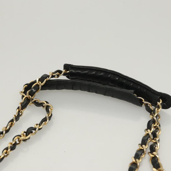 CHANEL Matelasse Chain Shoulder Bag Lamb Skin Black Gold CC Auth BA1407