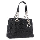 Christian Dior Lady Dior Chain Bag Patent Leather Black Silver Auth BA14101V-1