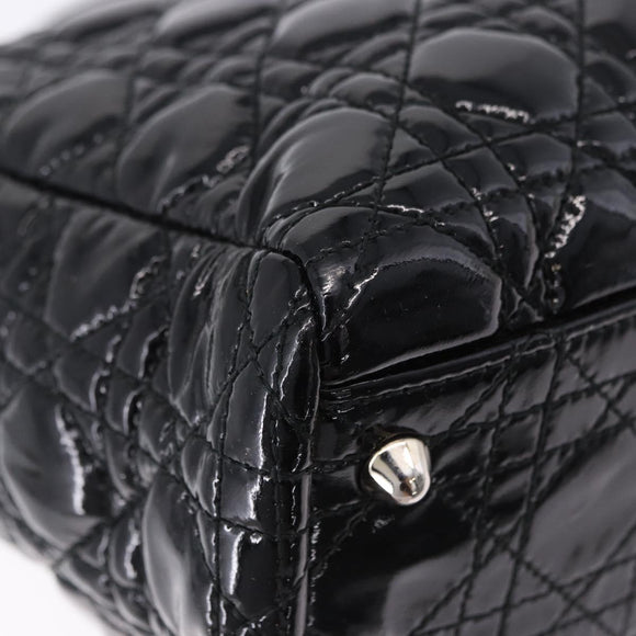 Christian Dior Lady Dior Chain Bag Patent Leather Black Silver Auth BA14101V