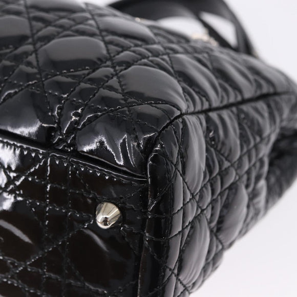 Christian Dior Lady Dior Chain Bag Patent Leather Black Silver Auth BA14101V