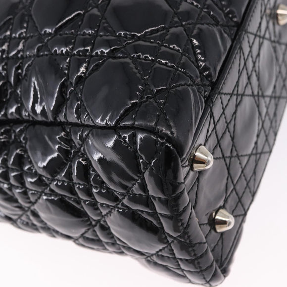 Christian Dior Lady Dior Chain Bag Patent Leather Black Silver Auth BA14101V