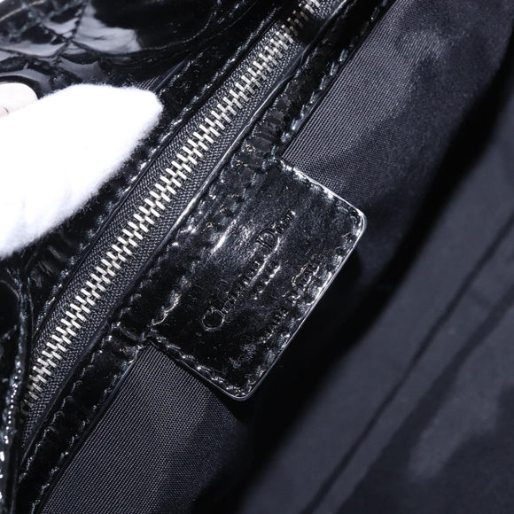 Christian Dior Lady Dior Chain Bag Patent Leather Black Silver Auth BA14101V
