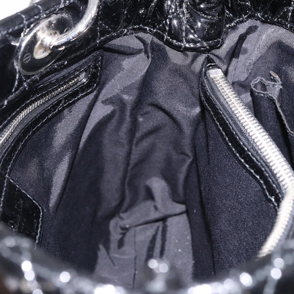 Christian Dior Lady Dior Chain Bag Patent Leather Black Silver Auth BA14101V