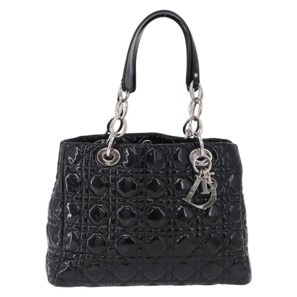 Christian Dior Lady Dior Chain Bag Patent Leather Black Silver Auth BA14101V
