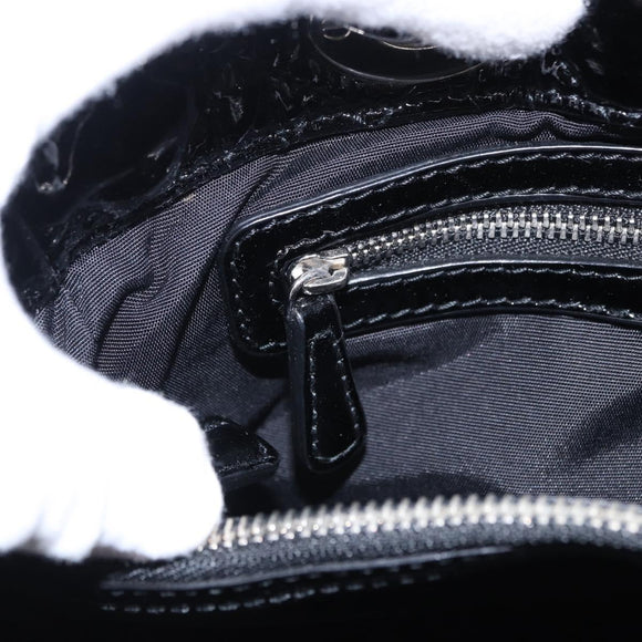 Christian Dior Lady Dior Chain Bag Patent Leather Black Silver Auth BA14101V