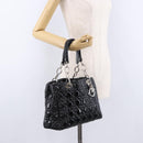 Christian Dior Lady Dior Chain Bag Patent Leather Black Silver Auth BA14101V-28