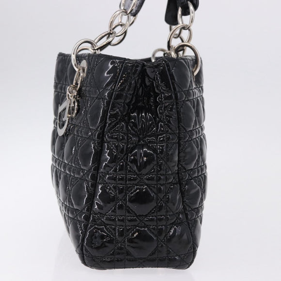 Christian Dior Lady Dior Chain Bag Patent Leather Black Silver Auth BA14101V